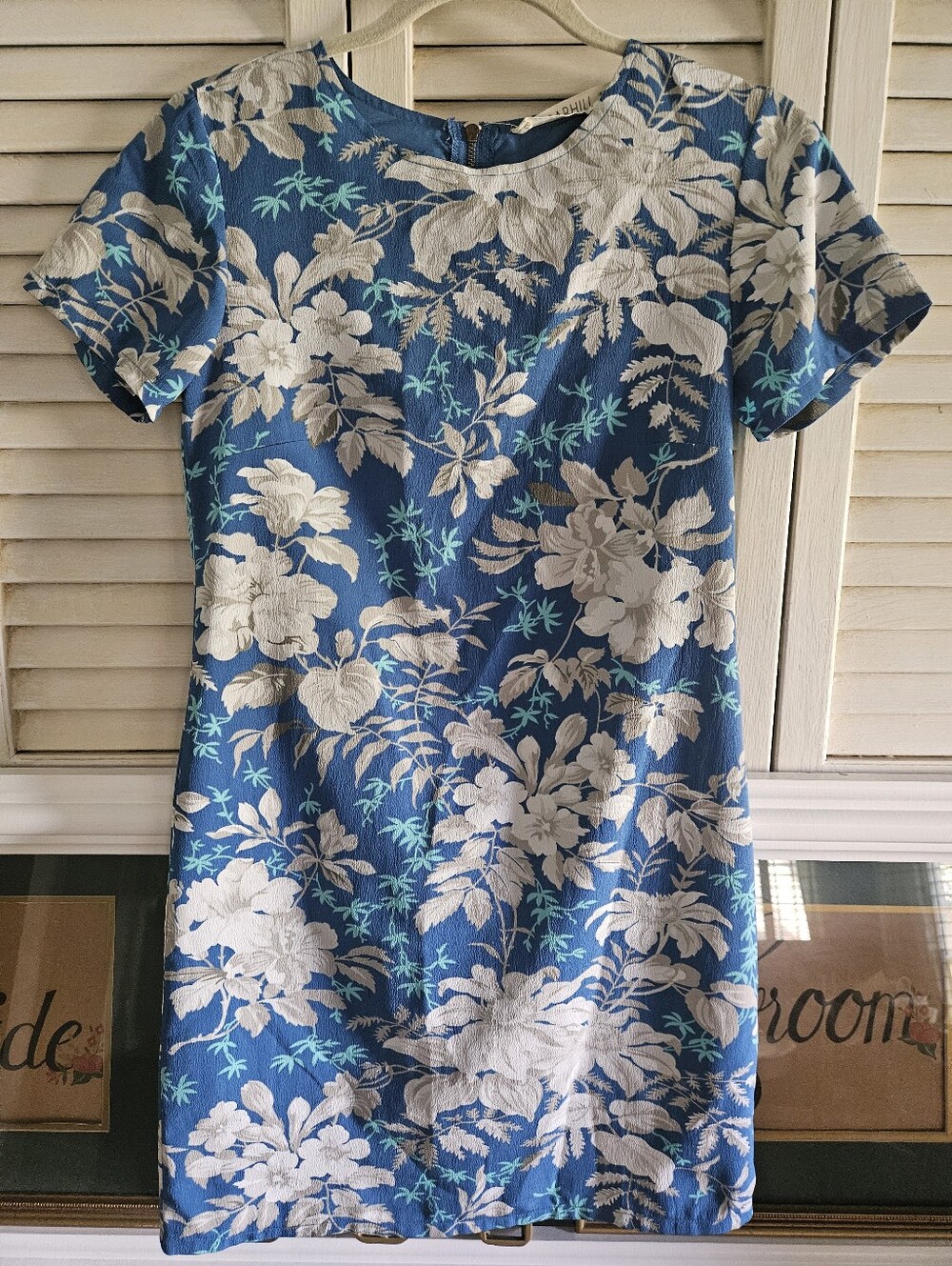 Sugarhill Brighton Blue Floral Shift Dress US Sz 0 Botanical Zip Lined